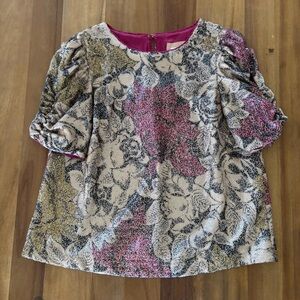 Anthropologie Sequin Floral Puff Sleeve Top – Size US 10